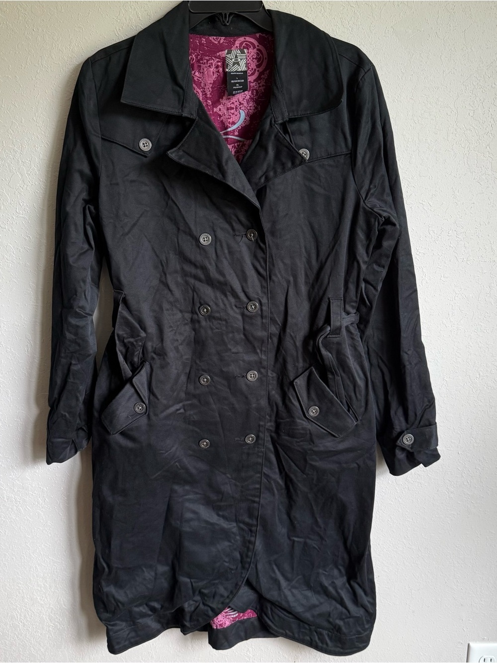 Women’s XL Black Oakley Outdoor Floral Academic Classic Long Sleeve Trench Coat